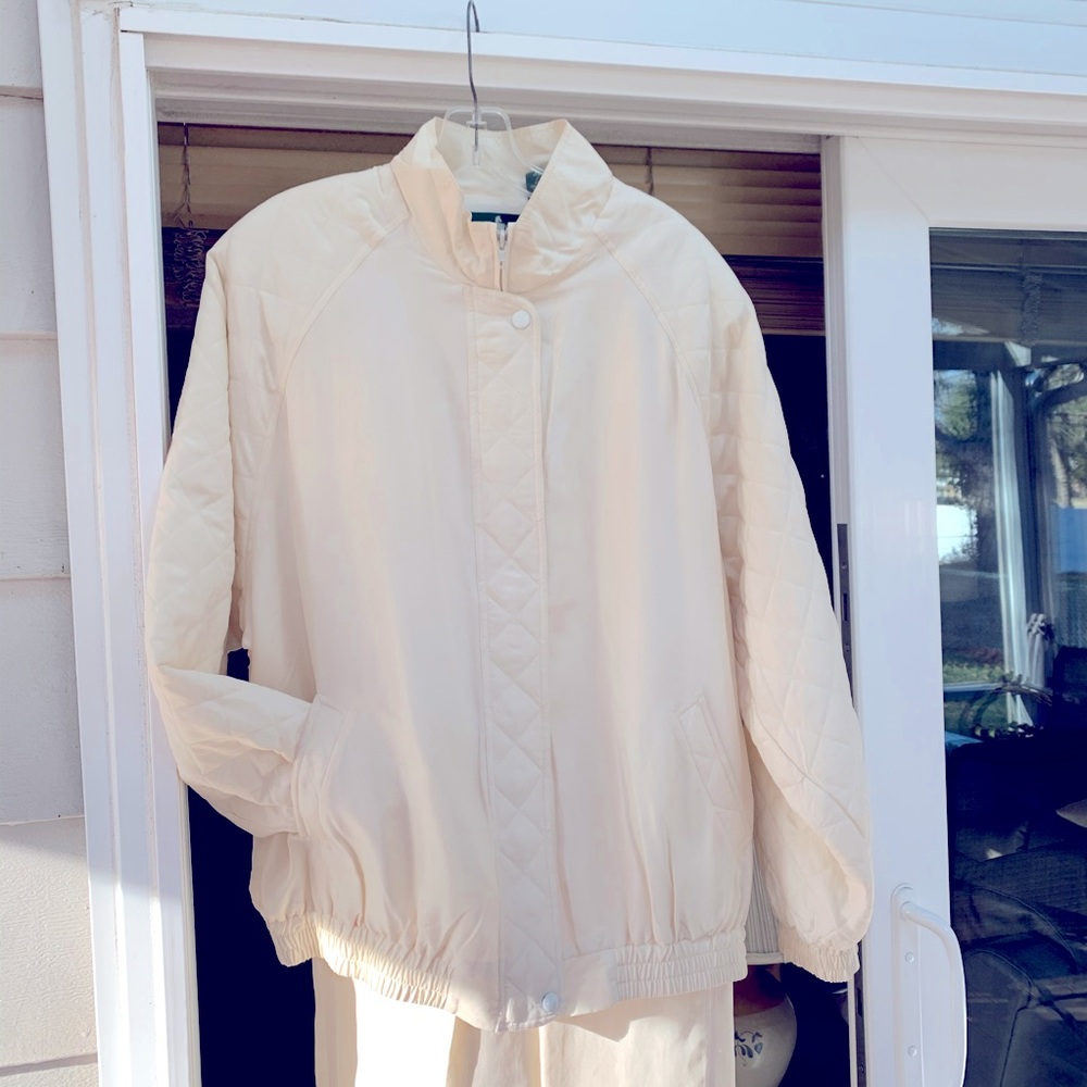 Hunt Club silk, cream leisure suit Sz L